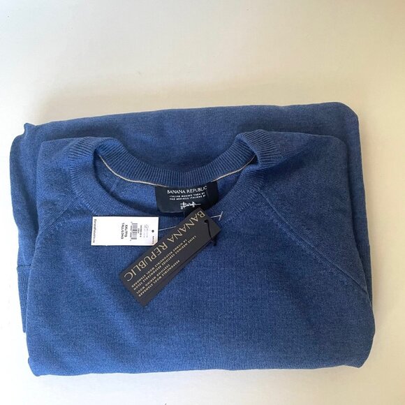 Banana Republic Merino Wool Sweater Mens XXL TALL Blue Pullover Crewneck Italian - Picture 5 of 7